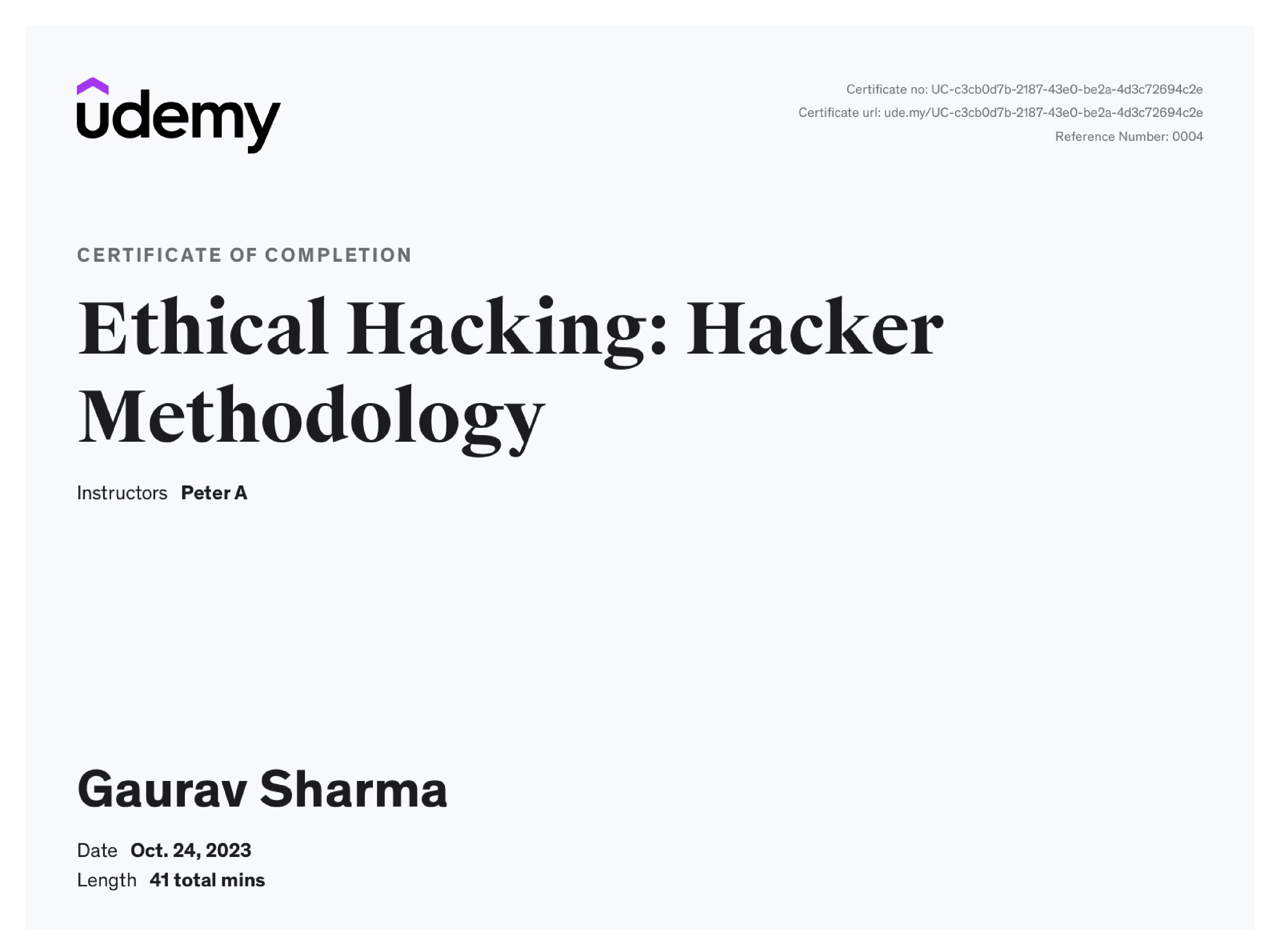 Ethical Hacking Hacker Methodology Certificate From Udemy